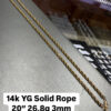 14K YG Solid Rope 20" 26.8g 3mm