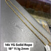 14K YG Solid Rope 18" 11.1g 2mm