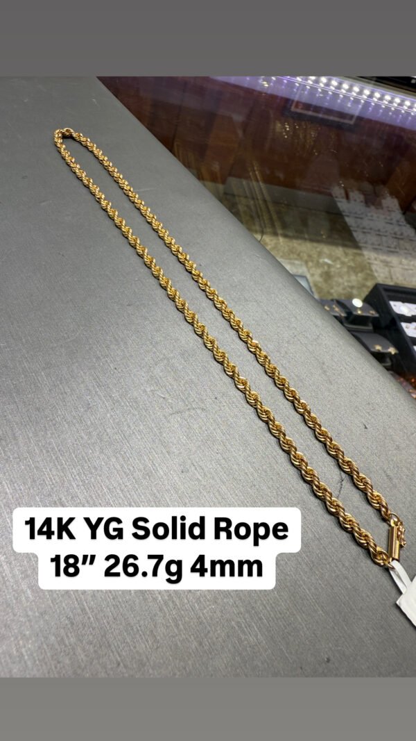 14K YG Solid Rope 18" 26.7g 4mm 14K YG Solid Rope 18" 26.7g 4mm