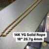 14K YG Solid Rope 18" 26.7g 4mm